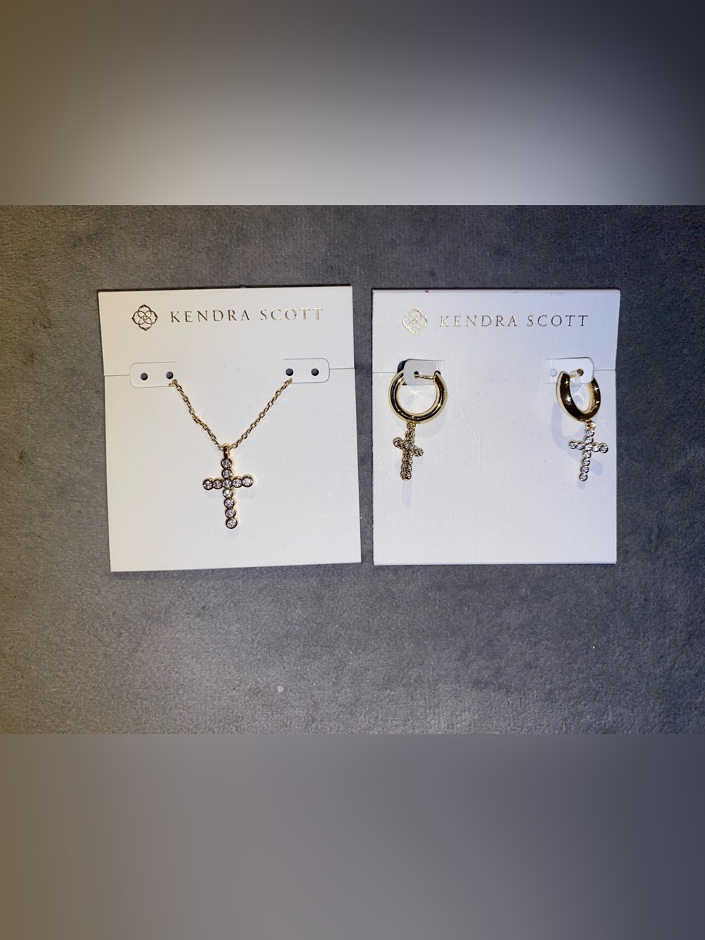 BNWT Kendra Scott Gold w/Crystal Cross Necklace and Hoop Earring Set $175
